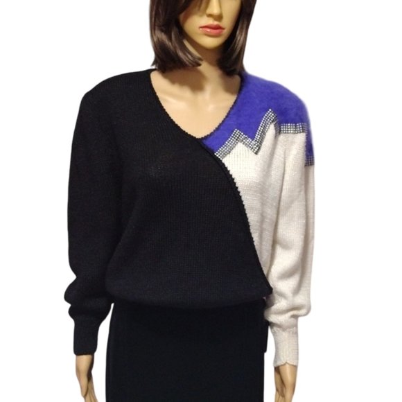 Vintage Sweaters - Vintage 80s Spirit Wool Angora Funky Bling Sweater Large EUC